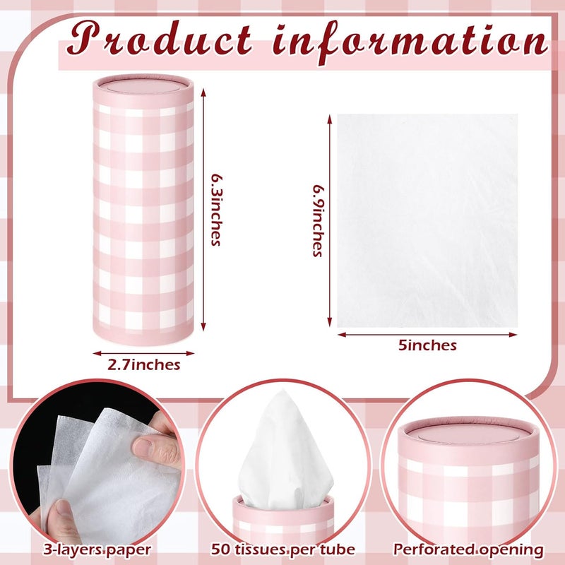 Fourluoo 12 Pack Spring Tissue Boxes for Car Cylinder Bulk Colorful Plaid Round Cylinder Holder with 3 Ply Facial Tissues for Spring Easter Travel Bathroom Office Decoration Supplies - Image 3